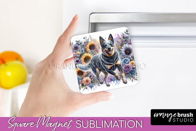 Australian Cattle Dog Magnet Sublimation - Dog Mom Floral Magnet PNG Design Sublimation OrangeBrushStudio 