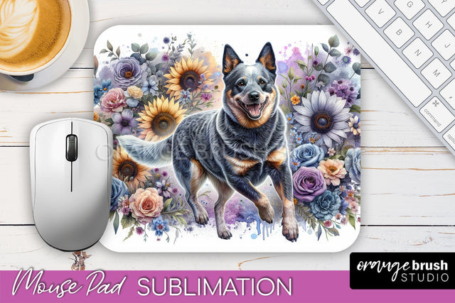Australian Cattle Dog Mouse Pad Design - Dog Mom Floral Mousepad Sublimation Sublimation OrangeBrushStudio 