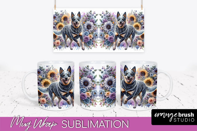 Australian Cattle Dog Mug Wrap - Dog Mom Floral Coffee Mug PNG Sublimation Sublimation OrangeBrushStudio 