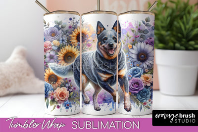 Australian Cattle Dog Tumbler Wrap - Dog Mom Floral Tumbler Sublimation Sublimation OrangeBrushStudio 