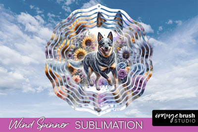 Australian Cattle Dog Wind Spinner, Dog Mom Floral Wind Spinner Sublimation Sublimation OrangeBrushStudio 