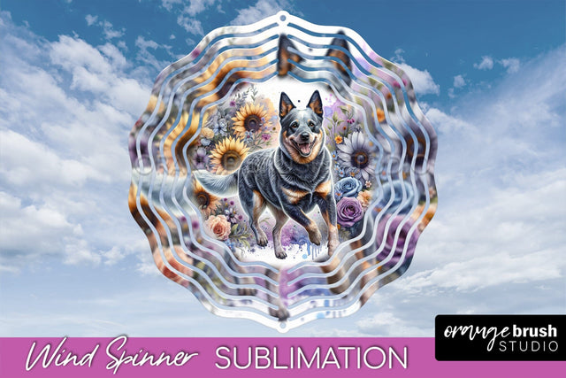 Australian Cattle Dog Wind Spinner, Dog Mom Floral Wind Spinner Sublimation Sublimation OrangeBrushStudio 
