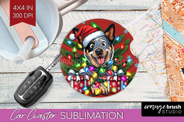 Australian Cattle Funny Christmas Dog Car Coaster Sublimation OrangeBrushStudio 