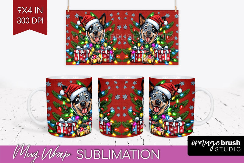 Australian Cattle Funny Christmas Dog Mug Wrap PNG Sublimation OrangeBrushStudio 
