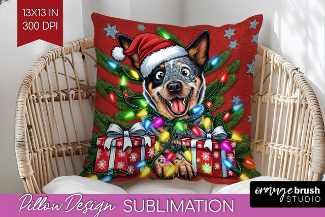 Australian Cattle Funny Christmas Dog Pillow Cover Sublimation OrangeBrushStudio 