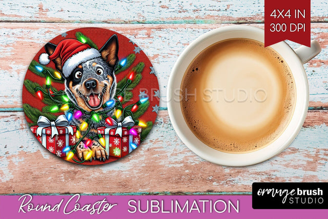 Australian Cattle Funny Christmas Dog Round Coaster Sublimation OrangeBrushStudio 