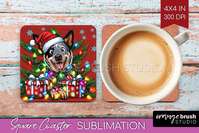 Australian Cattle Funny Christmas Dog Square Coaster Sublimation OrangeBrushStudio 