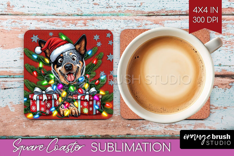 Australian Cattle Funny Christmas Dog Square Coaster Sublimation OrangeBrushStudio 