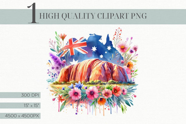 Australian Landmark Watercolor Clipart, Uluru Art Sublimation BijouBay 