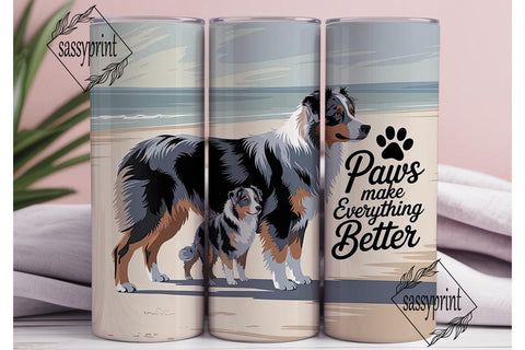 Australian Shepherd Beach 20oz Tumbler Sublimation sassyprint 