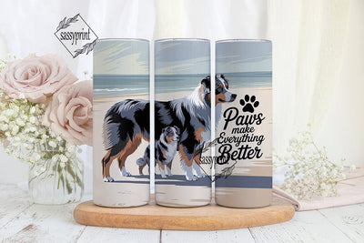 Australian Shepherd Beach 20oz Tumbler Sublimation sassyprint 