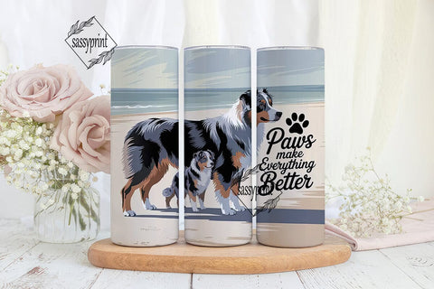 Australian Shepherd Beach 20oz Tumbler Sublimation sassyprint 