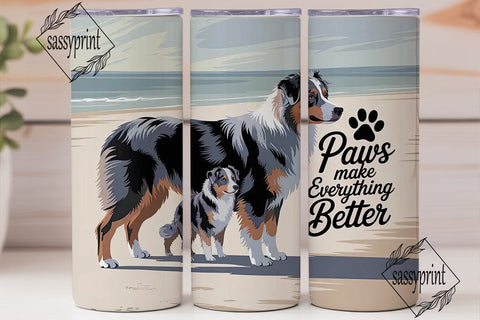 Australian Shepherd Beach 20oz Tumbler Sublimation sassyprint 