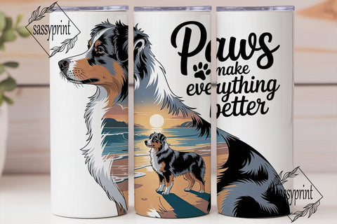 Australian Shepherd Beach 20oz Tumbler Sublimation sassyprint 