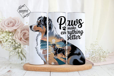 Australian Shepherd Beach 20oz Tumbler Sublimation sassyprint 