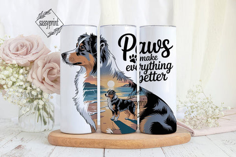 Australian Shepherd Beach 20oz Tumbler Sublimation sassyprint 