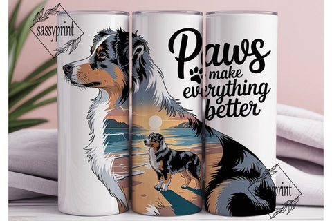 Australian Shepherd Beach 20oz Tumbler Sublimation sassyprint 