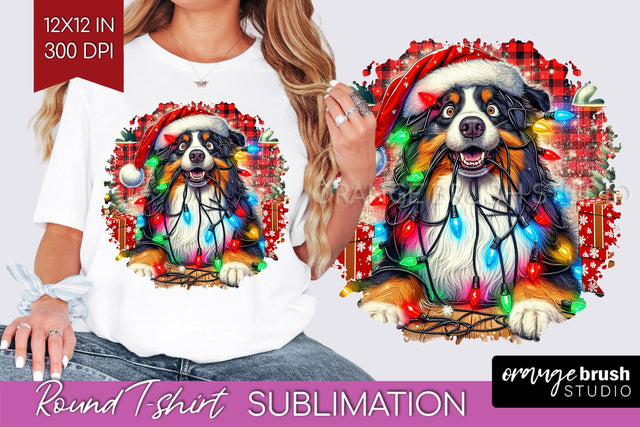 Australian Shepherd Christmas Dog Round Tshirt PNG Sublimation OrangeBrushStudio 