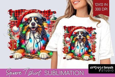 Australian Shepherd Christmas Dog Square Tshirt PNG Sublimation OrangeBrushStudio 