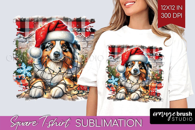 Australian Shepherd Christmas Dog Square Tshirt PNG Sublimation OrangeBrushStudio 