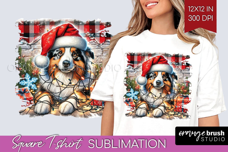 Australian Shepherd Christmas Dog Square Tshirt PNG Sublimation OrangeBrushStudio 