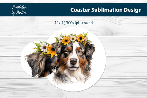 Australian Shepherd Coaster Design for Sublimation Sublimation Templates by Pauline 