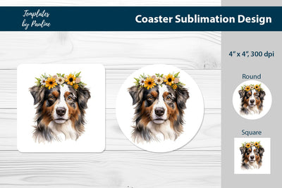 Australian Shepherd Coaster Design for Sublimation Sublimation Templates by Pauline 
