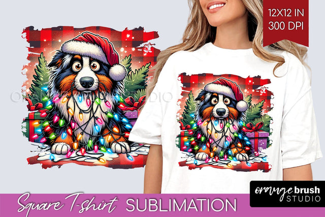 Australian Shepherd Dog Christmas Dog Square Tshirt PNG Sublimation OrangeBrushStudio 