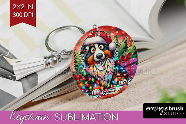 Australian Shepherd Dog Funny Christmas Dog Keychain PNG Sublimation OrangeBrushStudio 