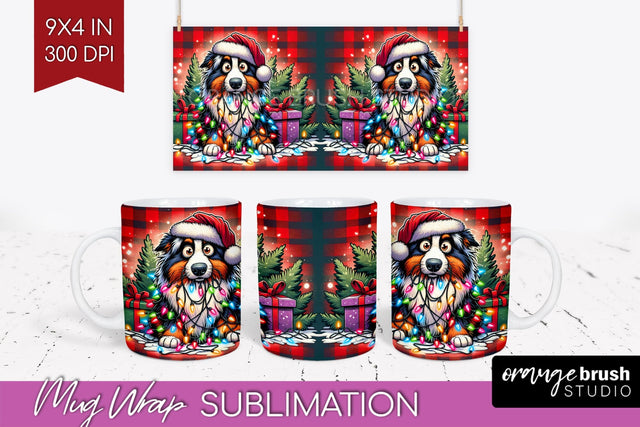 Australian Shepherd Dog Funny Christmas Dog Mug Wrap PNG Sublimation OrangeBrushStudio 