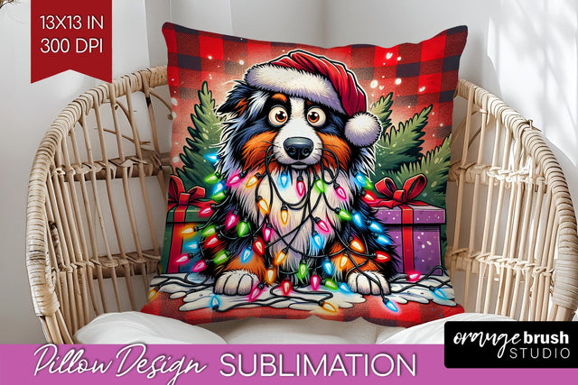 Australian Shepherd Dog Funny Christmas Dog Pillow Cover Sublimation OrangeBrushStudio 