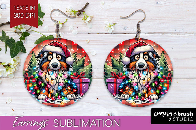 Australian Shepherd Dog Funny Christmas Dog Round Earrings Sublimation OrangeBrushStudio 