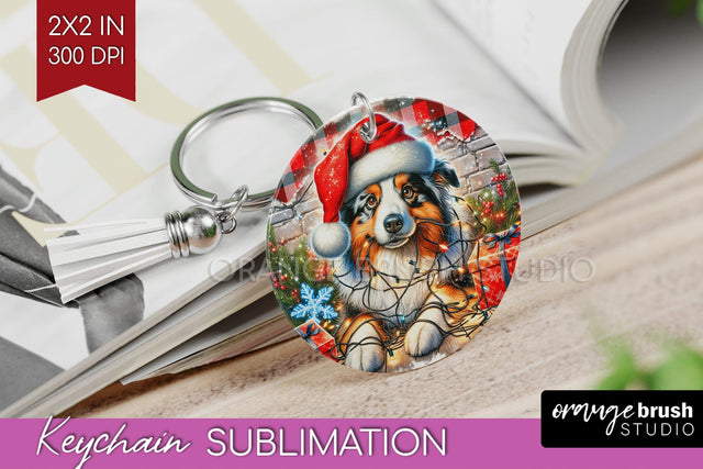 Australian Shepherd Funny Christmas Dog Keychain PNG Sublimation OrangeBrushStudio 