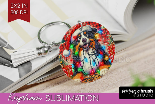 Australian Shepherd Funny Christmas Dog Keychain PNG Sublimation OrangeBrushStudio 