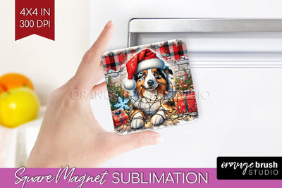 Australian Shepherd Funny Christmas Dog Magnet PNG Sublimation OrangeBrushStudio 