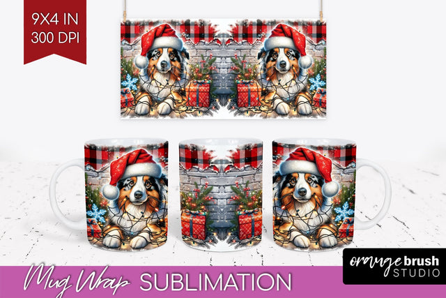 Australian Shepherd Funny Christmas Dog Mug Wrap PNG Sublimation OrangeBrushStudio 