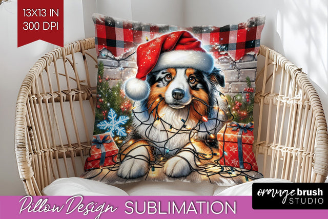 Australian Shepherd Funny Christmas Dog Pillow Cover Sublimation OrangeBrushStudio 