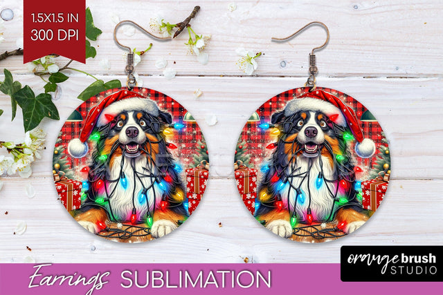 Australian Shepherd Funny Christmas Dog Round Earrings Sublimation OrangeBrushStudio 