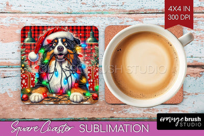 Australian Shepherd Funny Christmas Dog Square Coaster Sublimation OrangeBrushStudio 