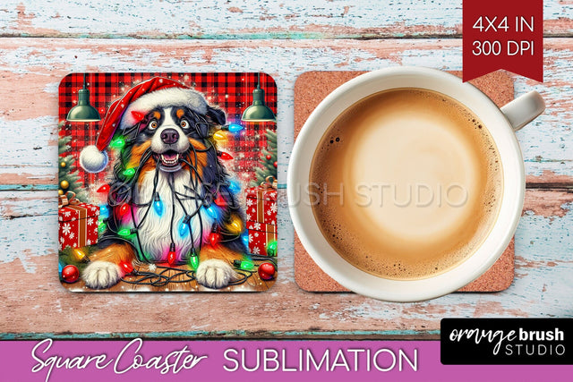 Australian Shepherd Funny Christmas Dog Square Coaster Sublimation OrangeBrushStudio 