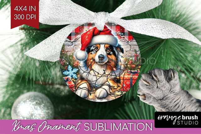 Australian Shepherd Funny Dog Christmas Ornament PNG Sublimation OrangeBrushStudio 