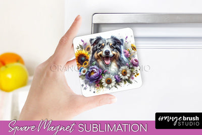 Australian Shepherd Magnet Sublimation - Dog Mom Floral Magnet PNG Design Sublimation OrangeBrushStudio 