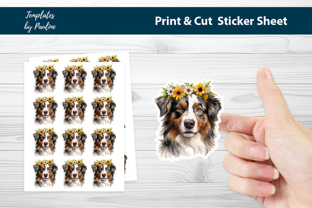 Australian Shepherd Sticker Sheet, Print and Cut Sticker SVG Templates by Pauline 