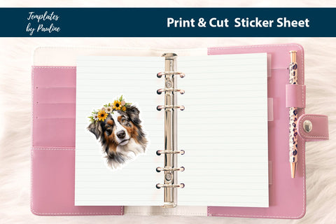 Australian Shepherd Sticker Sheet, Print and Cut Sticker SVG Templates by Pauline 