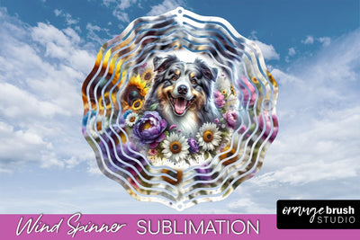 Australian Shepherd Wind Spinner, Dog Mom Floral Wind Spinner Sublimation Sublimation OrangeBrushStudio 