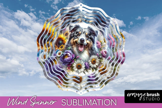 Australian Shepherd Wind Spinner, Dog Mom Floral Wind Spinner Sublimation Sublimation OrangeBrushStudio 