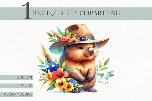Australian Wombat Clipart, Cute Marsupial Illustration Sublimation BijouBay 