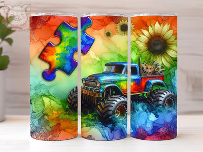 Autism Awareness 20oz Tumbler Png, Sublimation Design, Monster Truck Tumbler Png, Digital Download PNG Sublimation Lara' s Designs 