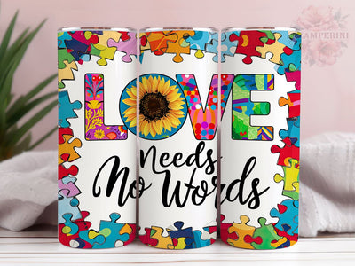 Autism Awareness 20oz Tumbler Wrap PNG, Love Needs No Words Tumbler Png, Straight & Tapered Tumbler Wrap, Instant Digital Download Sublimation Li Zamperini 