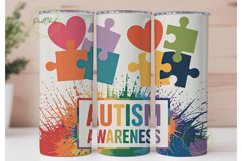 Autism Awareness 20oz Tumbler Wrap Sublimation PixelChick 